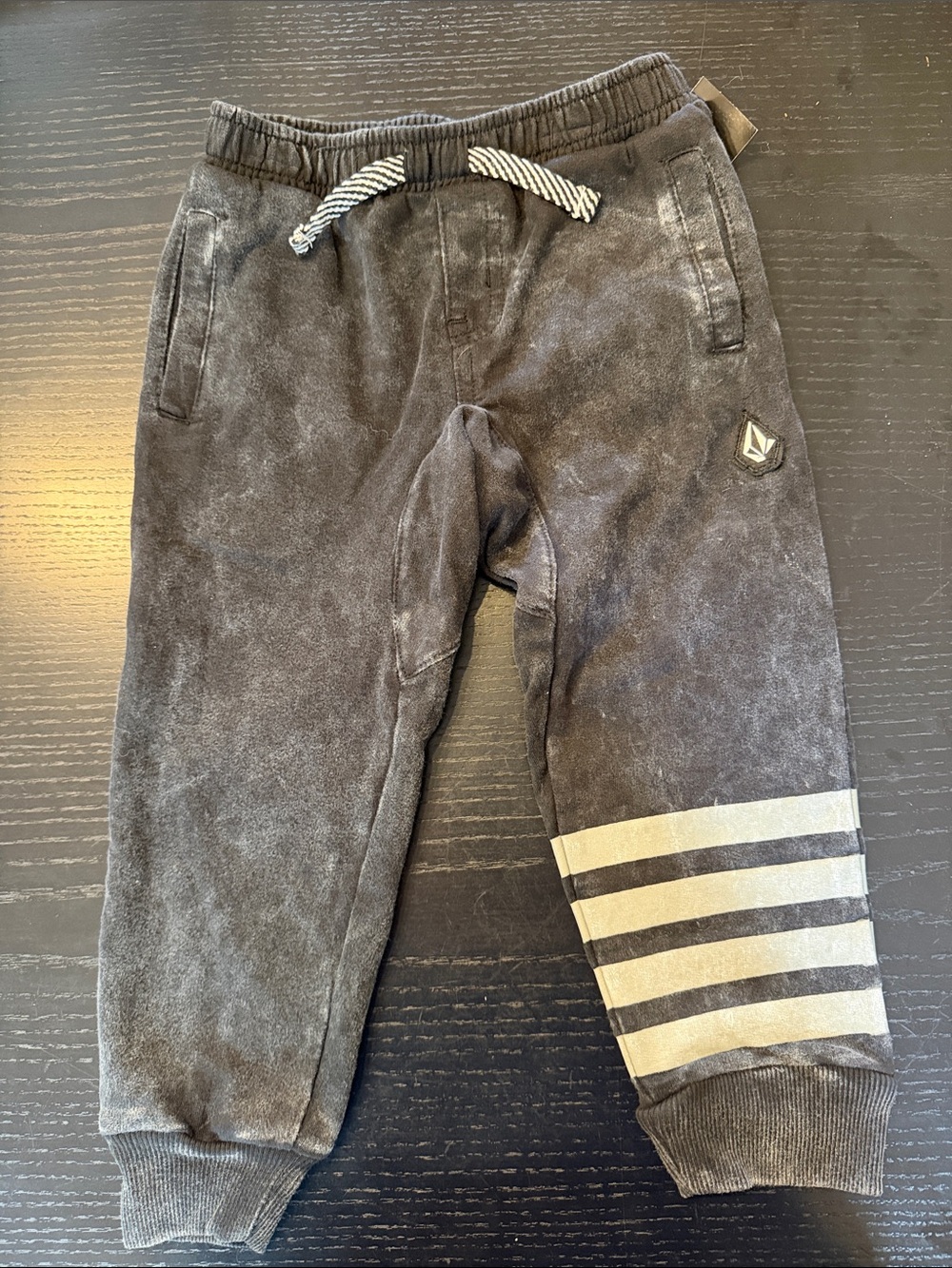 Volcom Boys Black Washed Jogger Pants with Striped Cuff